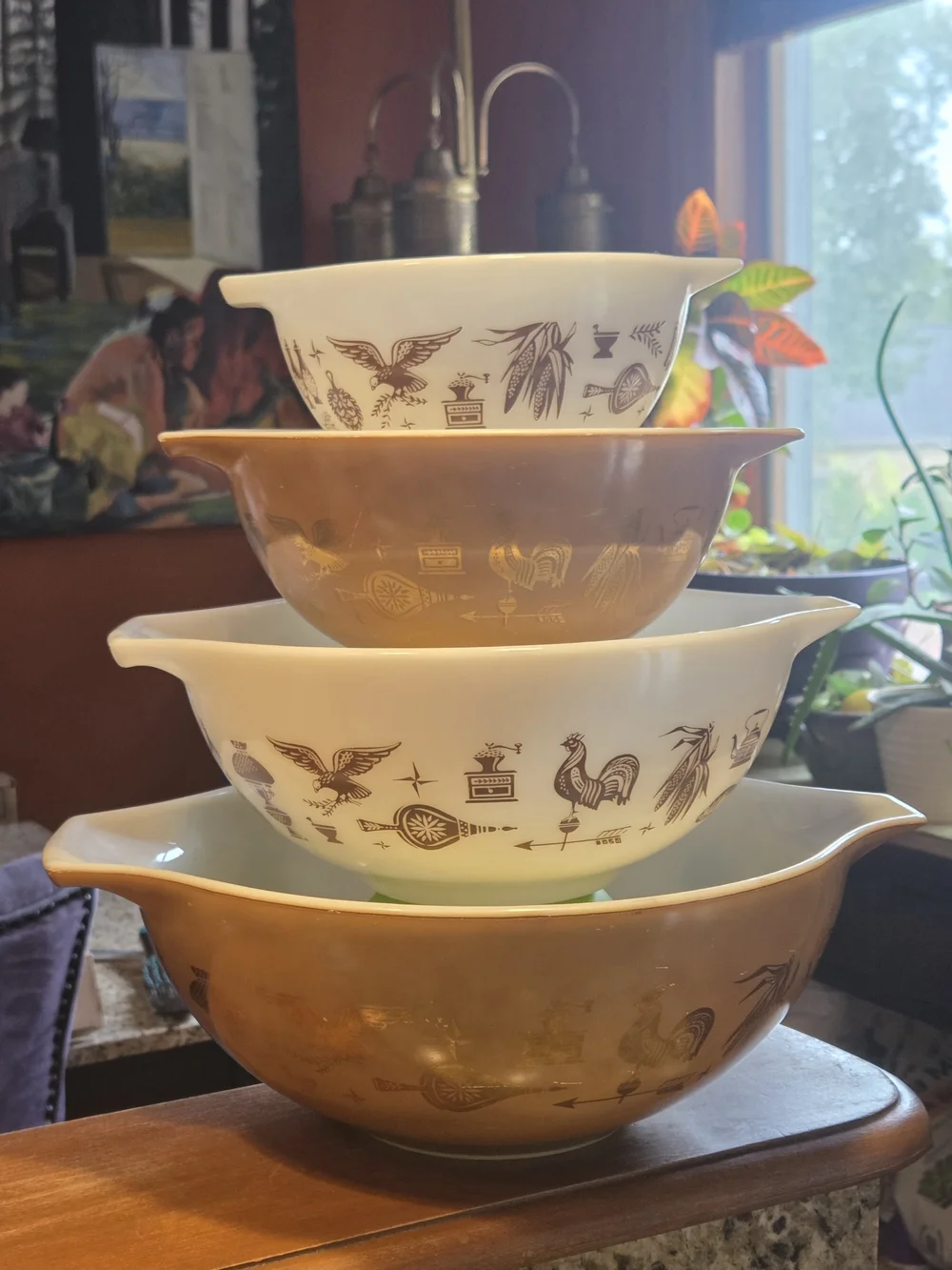 Set of 4 Pyrex Early American Cinderella Nesting Mixing Bowls 441 442 443 444